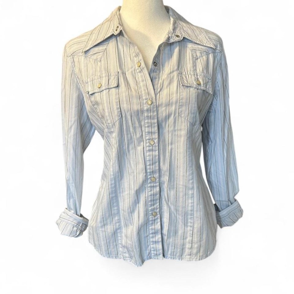 GAP Vintage y2k Striped Button Up Shirt Pearl Buttons Light Blue M